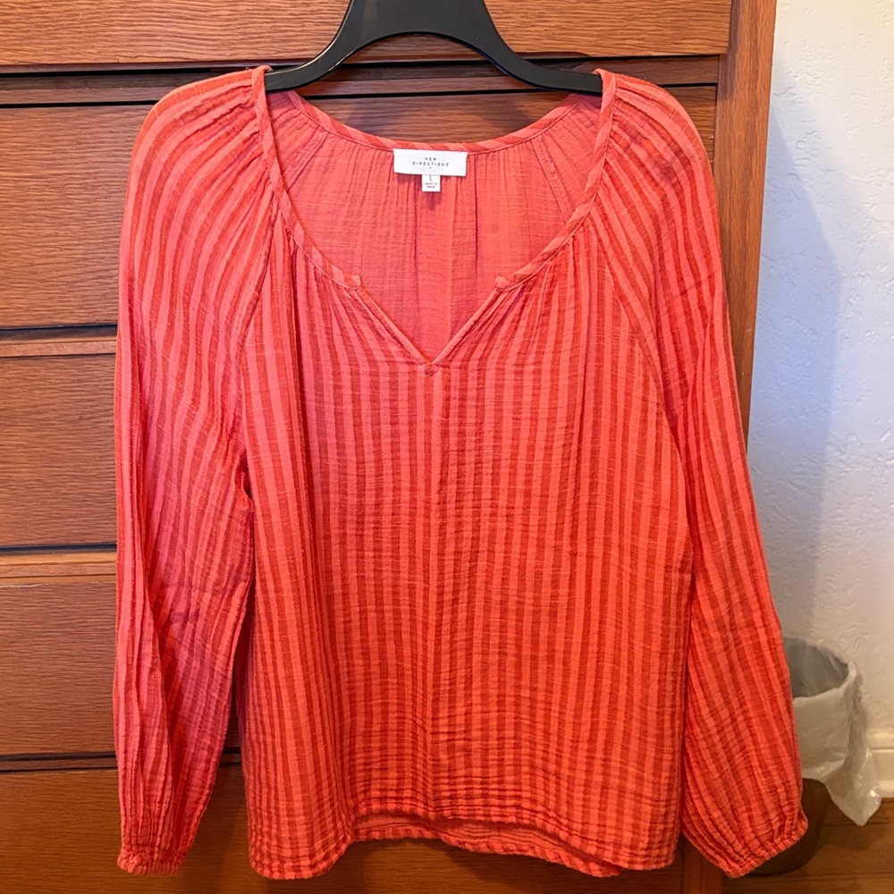 New Directions Red Striped Blouse